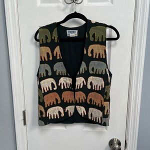 VTG Soho Compagnie Elephant Applique Sleeveless Vest Boho Artsy 90s Langenlook S